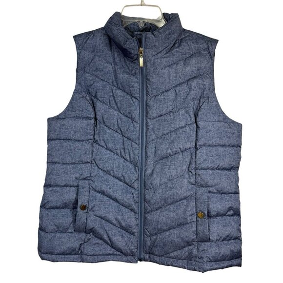 Charter Club Puffer Vest Women's Size Large Chambray Blue Full Zip Pockets - Picture 1 of 4